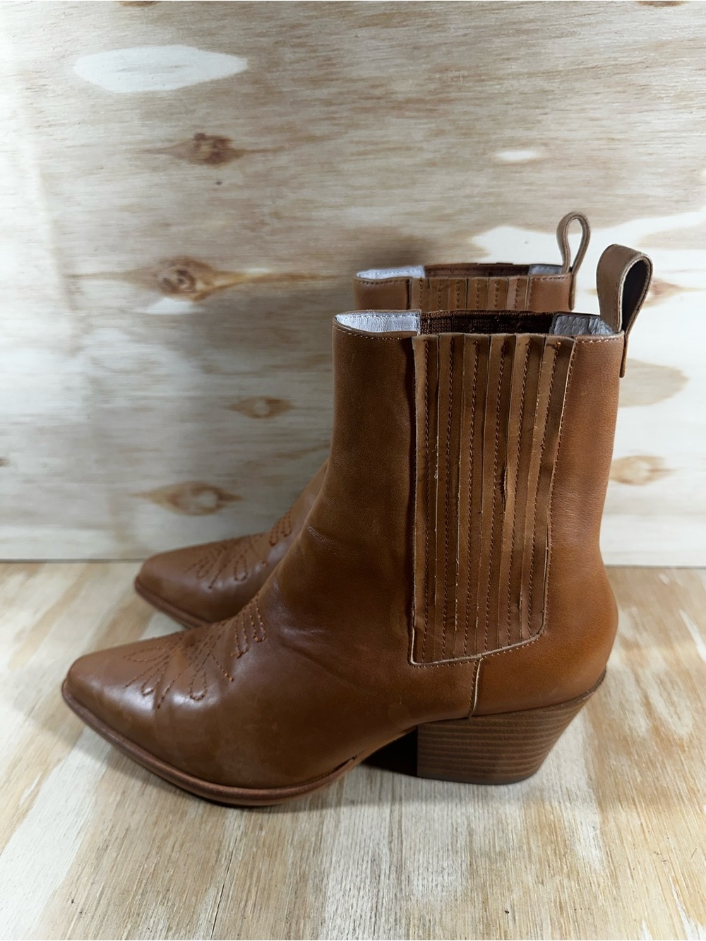 Sol Sana Tan Leather Western Ankle Boot Women’s Size 5